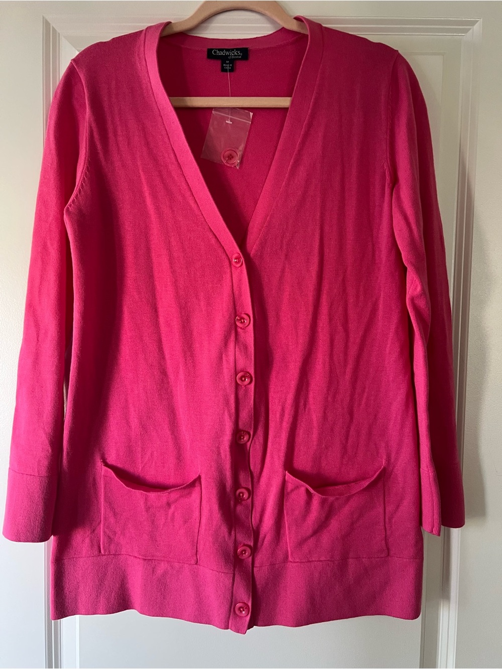 Chadwicks Hot Pink Cotton V-Neck Button Front Cardigan NWOT
